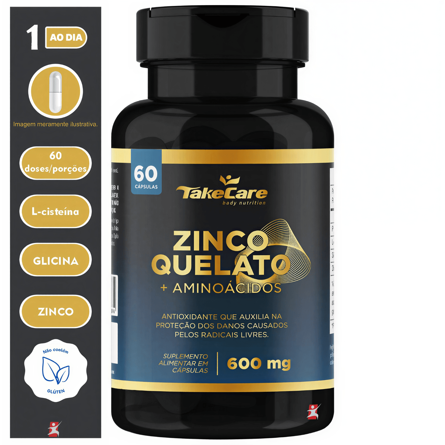 Zinco Quelato Com Aminoacidos L-cisteína + Glicina Take Care 60 Cápsulas