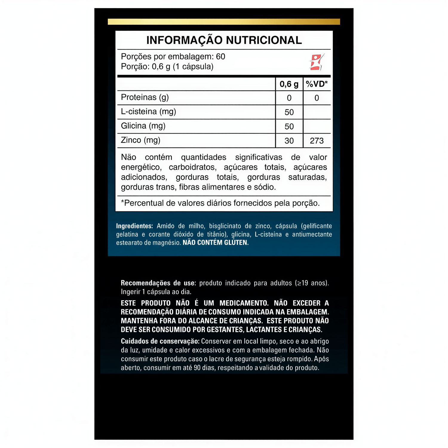 Zinco Quelato Com Aminoacidos L-cisteína + Glicina Take Care 60 Cápsulas
