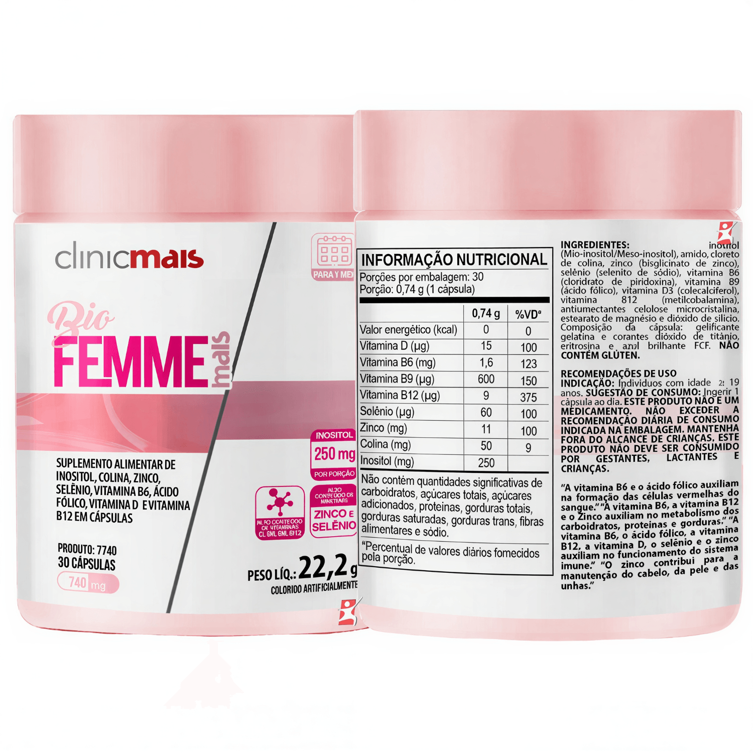Bio Femme Mais Inositol + Colina + Vitaminas E Minerais Clinicmais 30 Cápsulas