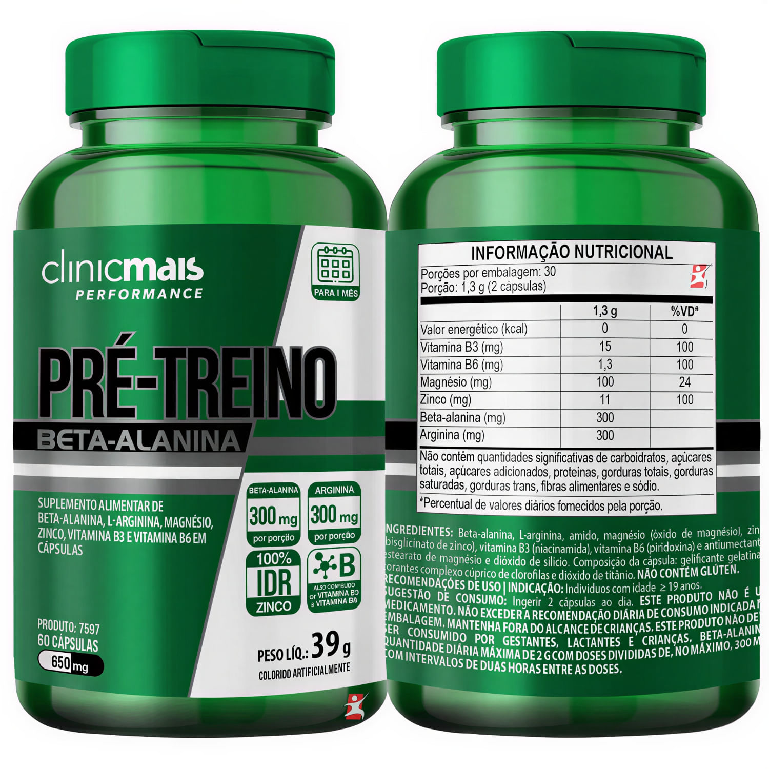 Pré-treino Beta-alanina Clinicmais 60 Cápsulas