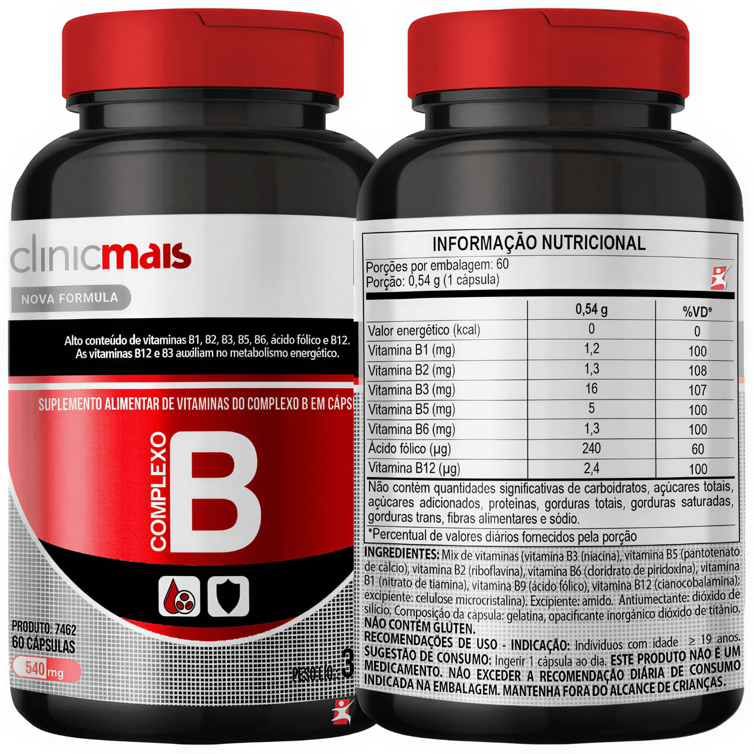 Complexo B Concentrado Com 7 Vitaminas ClinicMais 60 Cápsulas