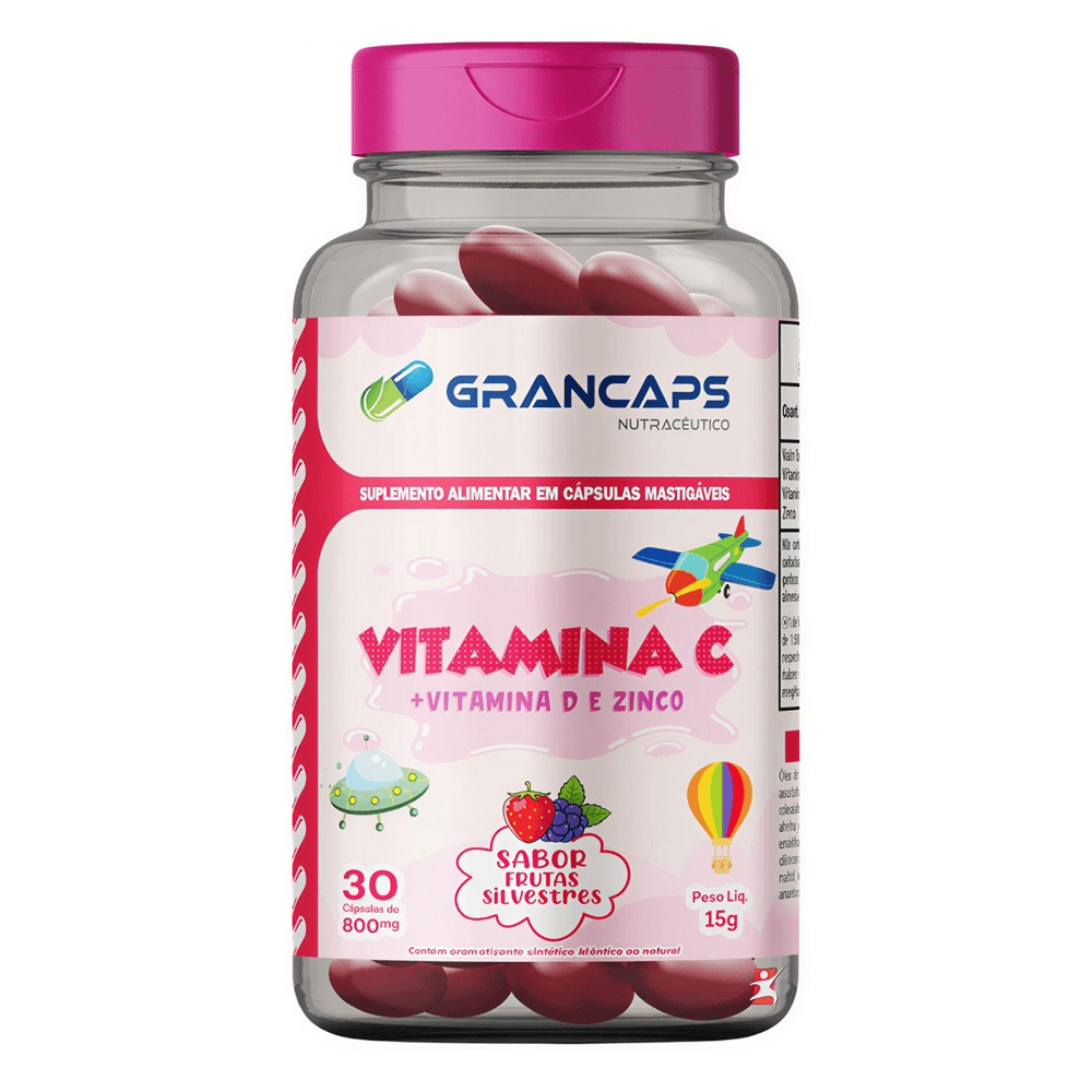 Vitamina C + Vitamina D + Zinco Kids Grancaps Frutas Silvestres 30 Cápsulas Mastigáveis