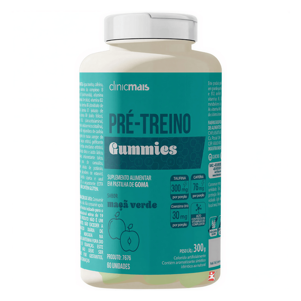 Pré-treino Gummies Clinicmais Sabor Maçã Verde 60 Gomas