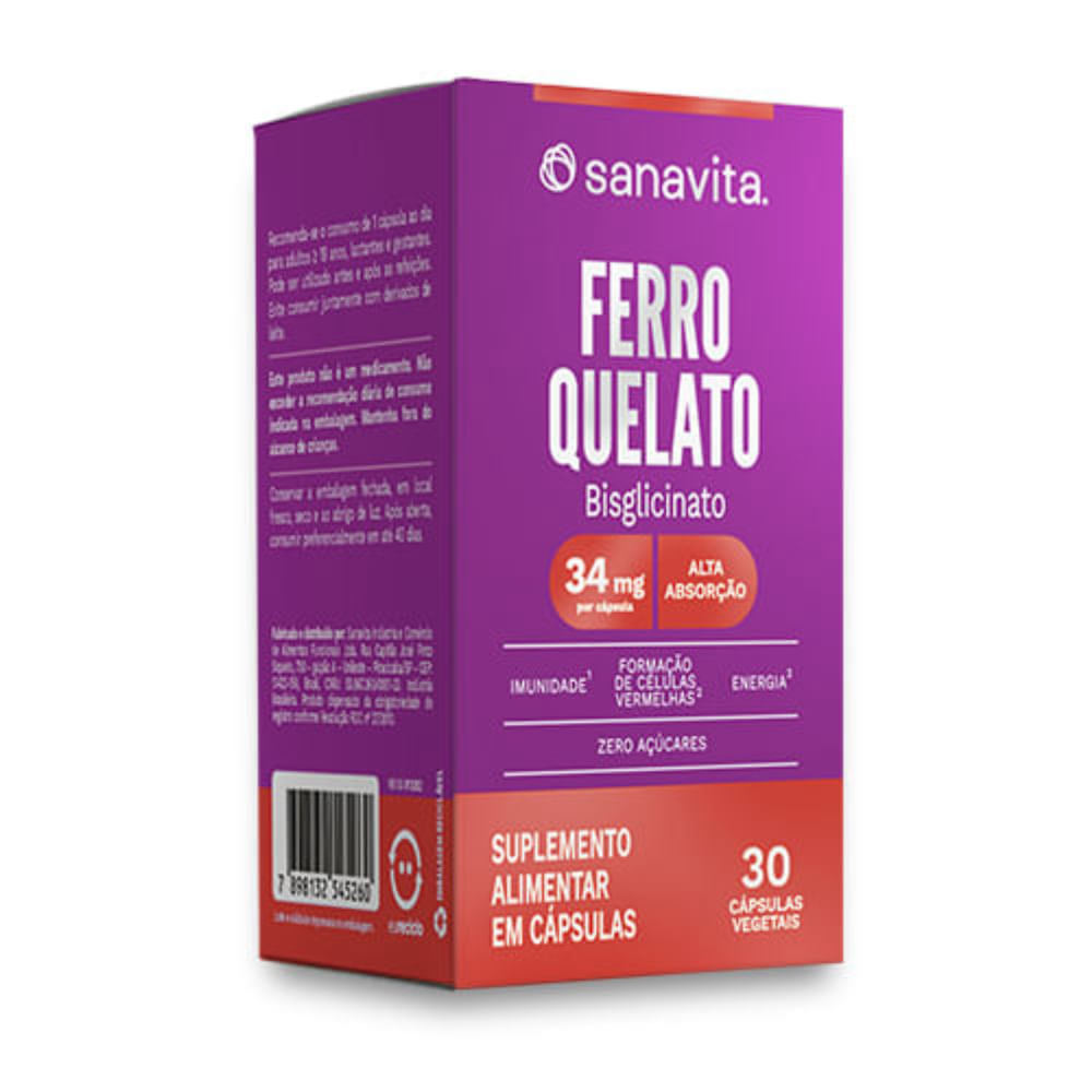 Suplemento Alimentar Ferro Quelato Sanavita 30 Cápsulas