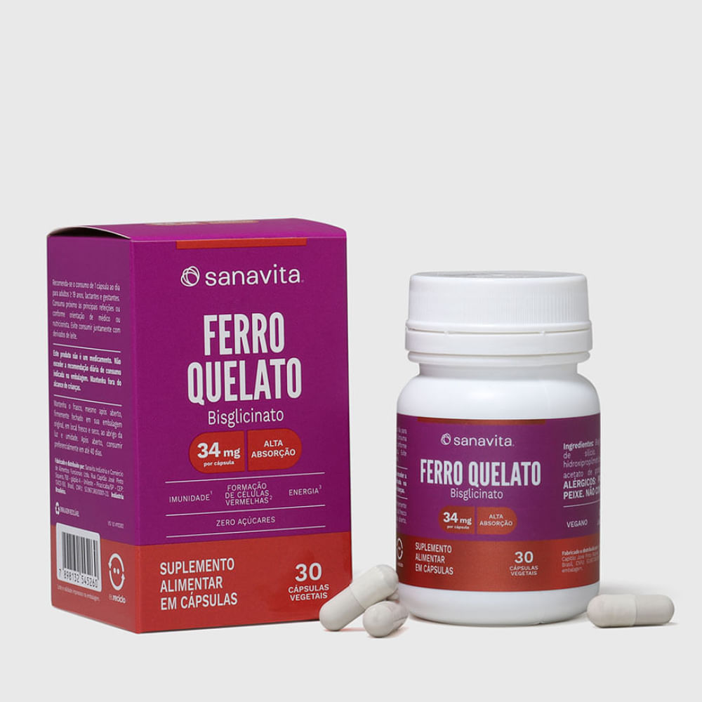 Suplemento Alimentar Ferro Quelato Sanavita 30 Cápsulas