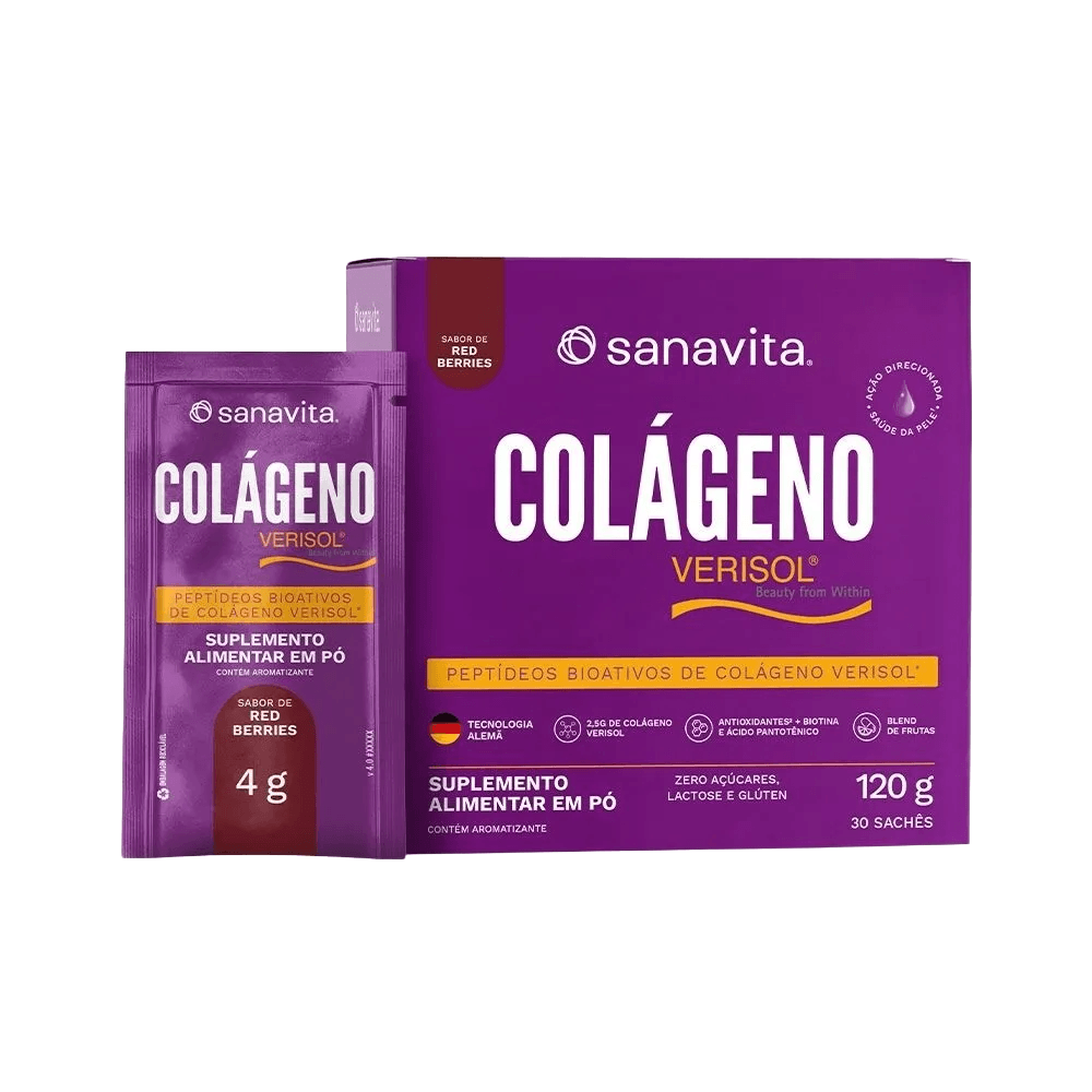 Colágeno Hidrolisado Verisol® Red Berries Sanavita 30 Sachês (2,8g Cada)