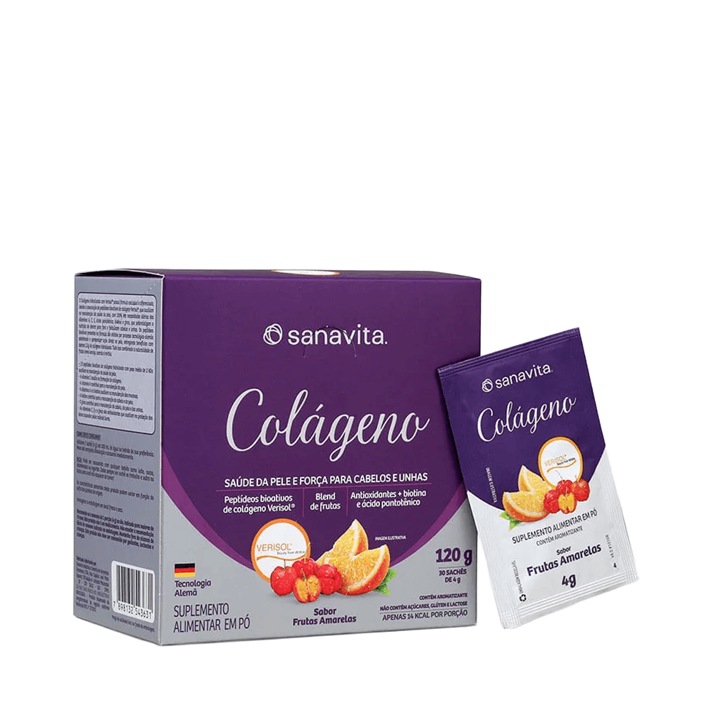 Colágeno Hidrolisado Verisol® Frutas Amarelas Sanavita 30 Sachês (2,8g Cada)