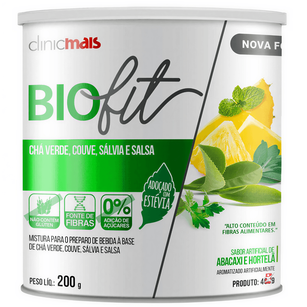 Biofit Solúvel Chá Verde + Couve + Sálvia + Salsa Clinicmais Abacaxi Com Hortelã 200g