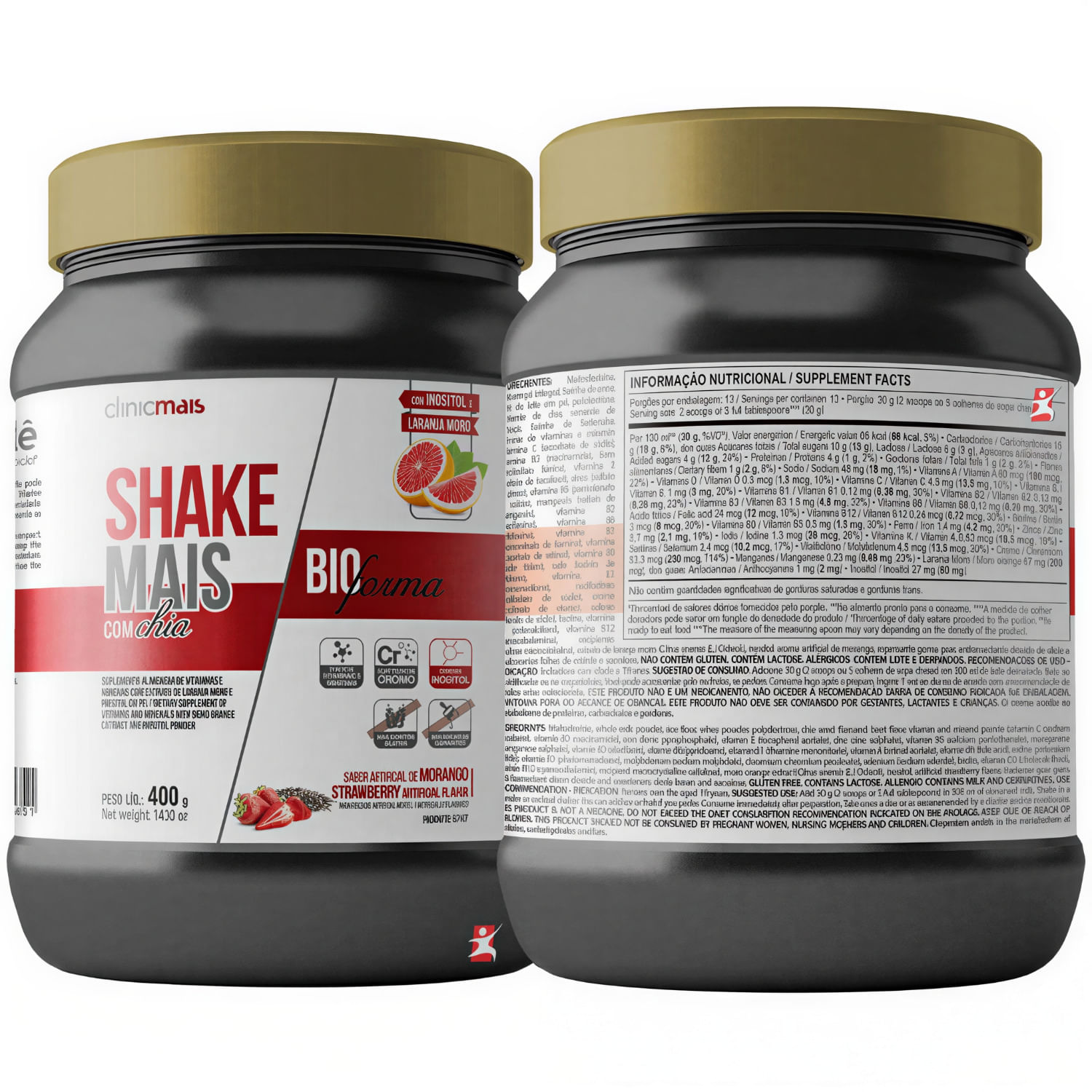 Shake Mais Com Chia Bioforma Clinicmais Morango 400g