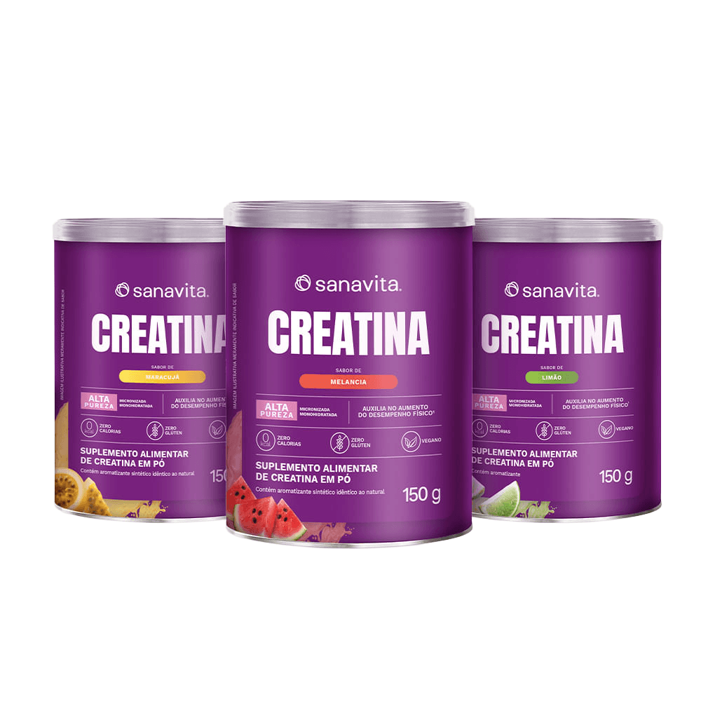 Kit 3 Creatina Sanavita Sabor Melancia + Maracujá + Limão 150g Cada