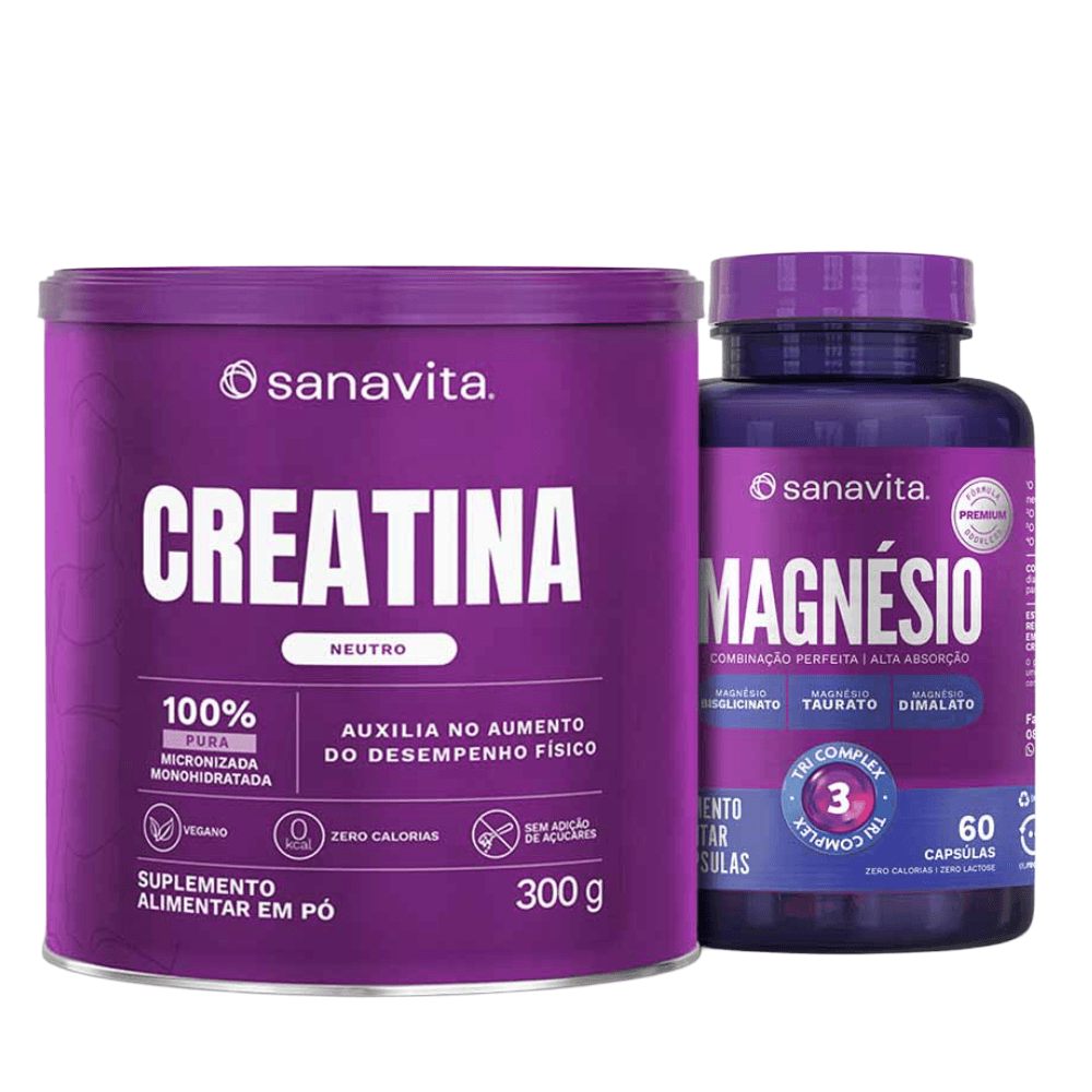 Kit Sanavita Magnésio Tri Complex 60 Cápsulas + Creatina 300g