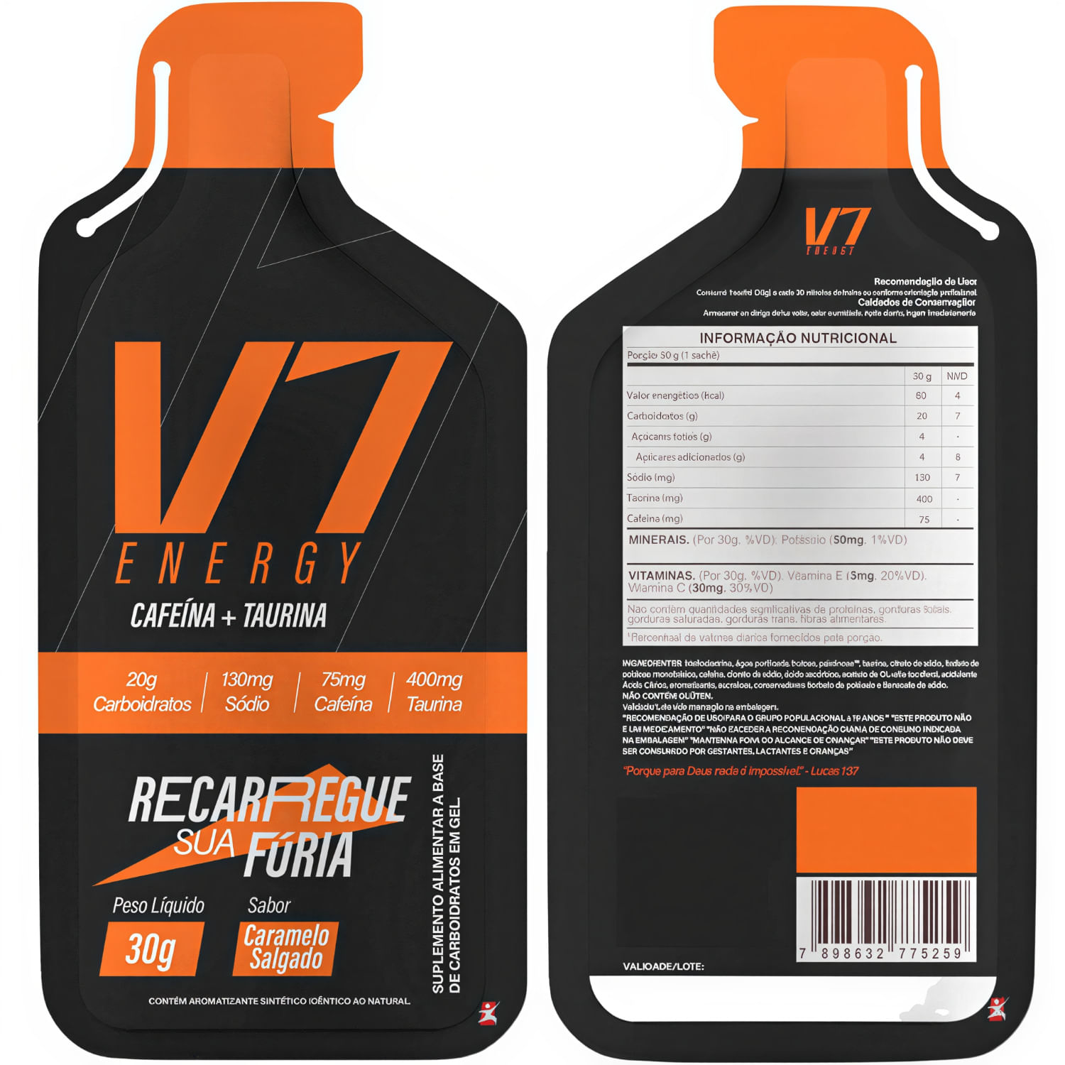 Kit 10 Carbogel V7 Energy Caramelo Salgado Sachê 30g