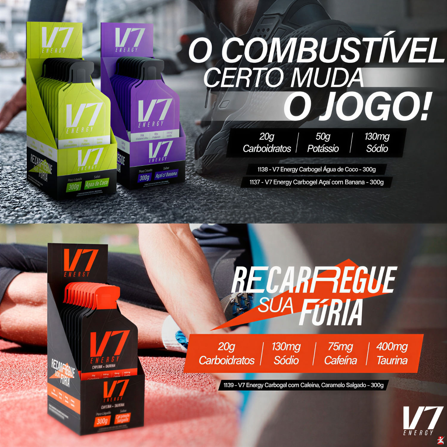 Kit 10 Carbogel V7 Energy Caramelo Salgado Sachê 30g
