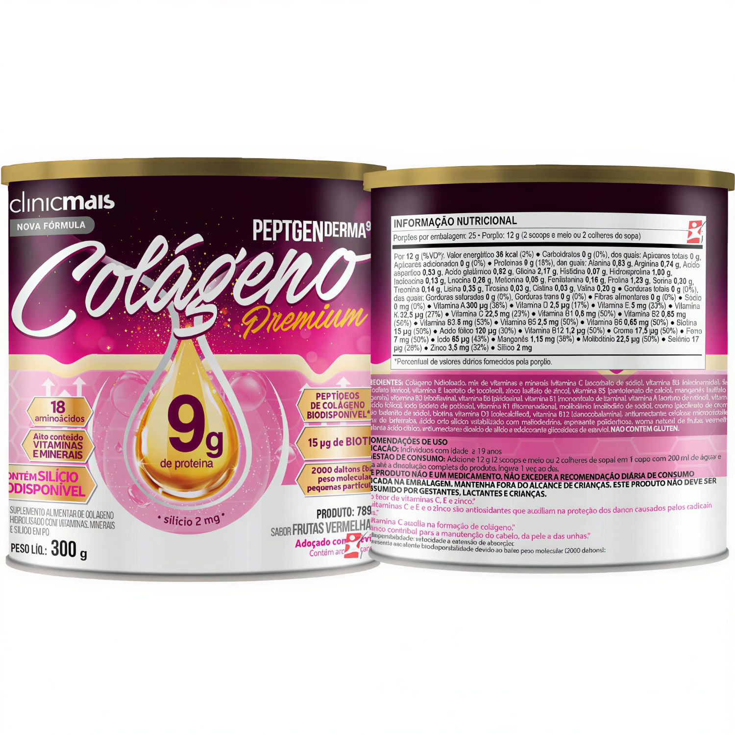 Colágeno Premium Peptgenderma Clinicmais Frutas Vermelhas 300g