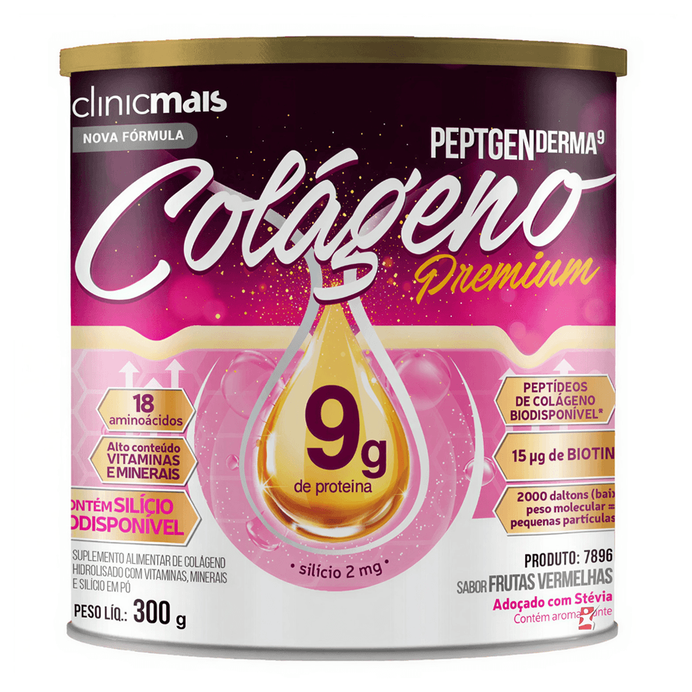 Colágeno Premium Peptgenderma Clinicmais Frutas Vermelhas 300g