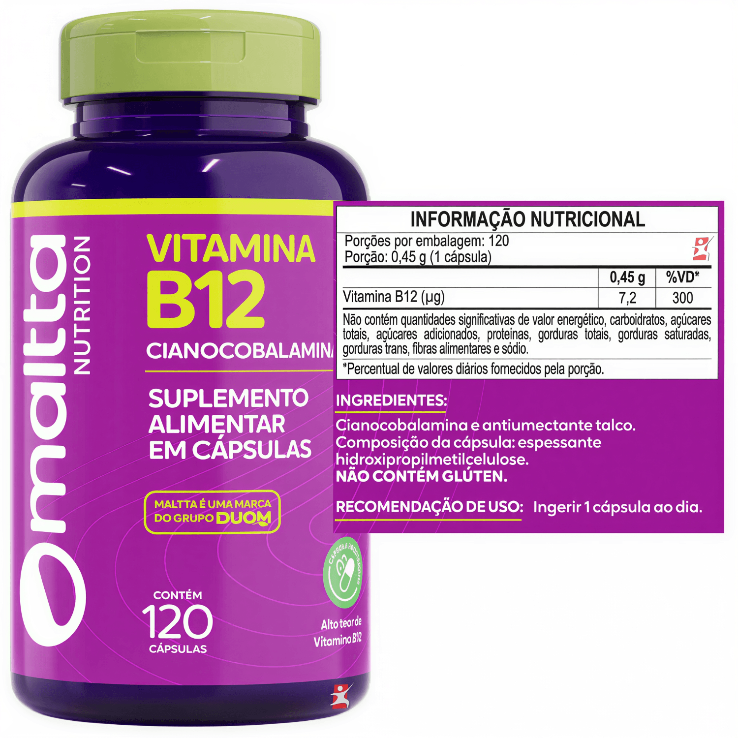 Kit 2 Vitamina B12 Cianocobalamina Concentrada Maltta Nutrition 120 Cápsulas
