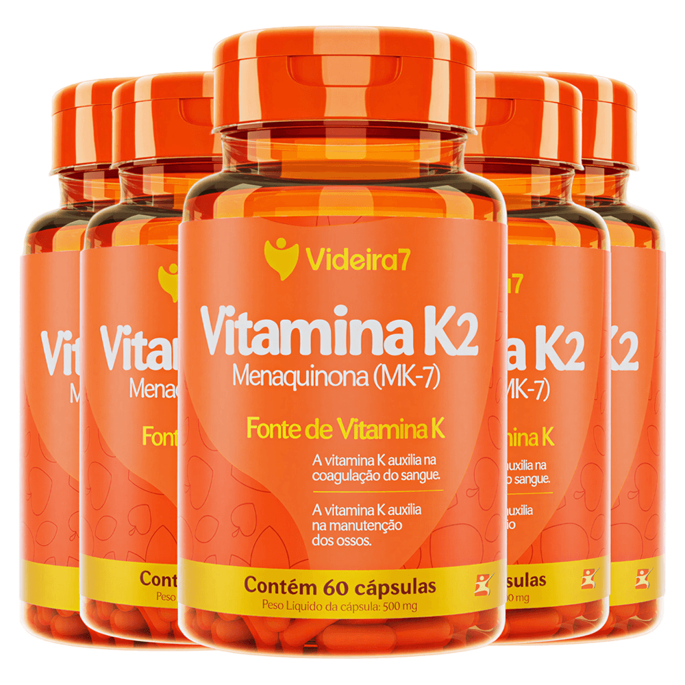 Kit 5 Vitamina K2 Menaquinona Mk-7 Videira7 60 Cápsulas
