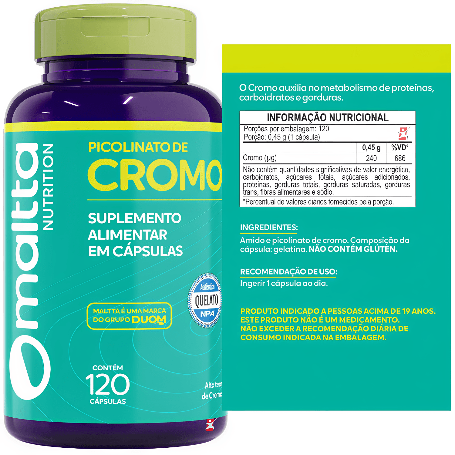 Kit 2 Picolinato De Cromo Maltta Nutrition 120 Cápsulas