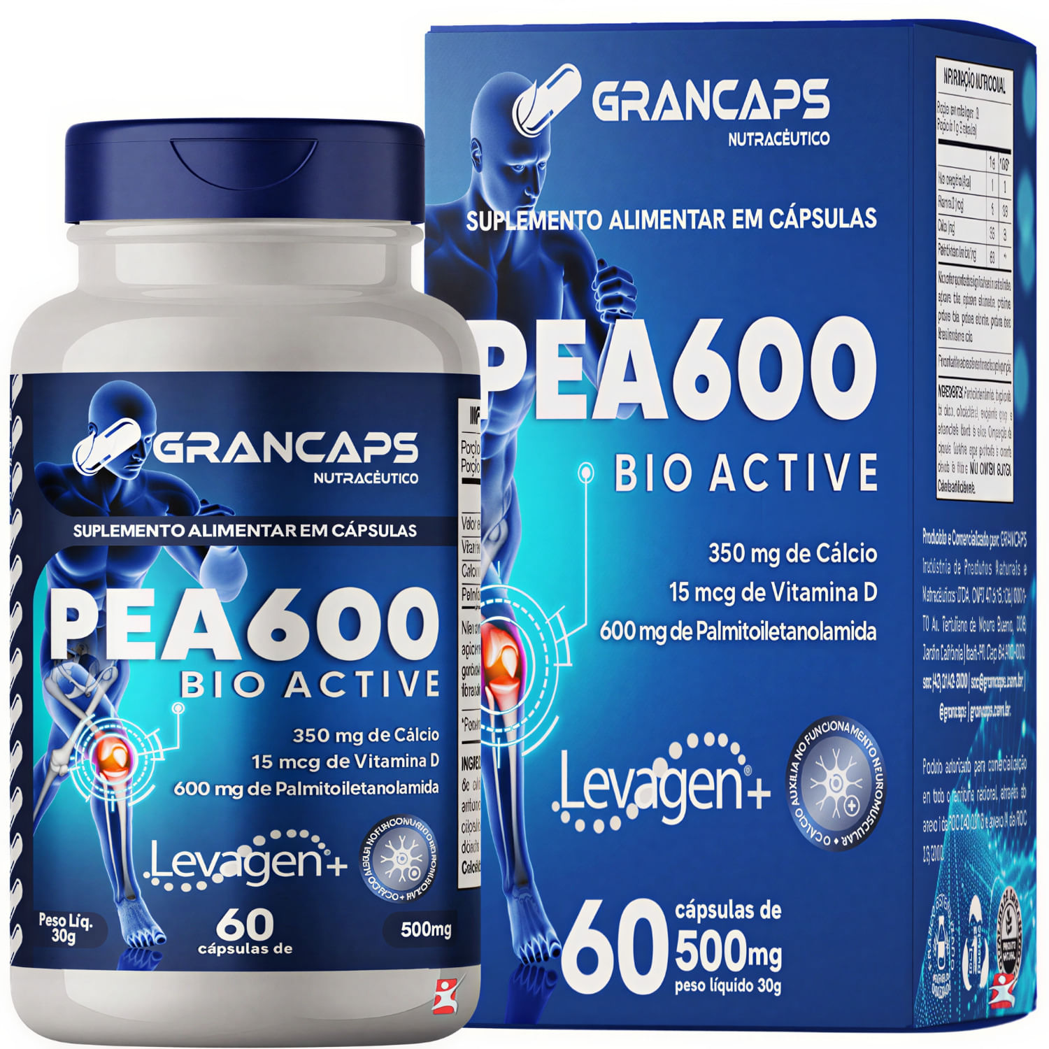 PEA 600 Bio Active Analgésico Grancaps 500mg 60 cápsulas