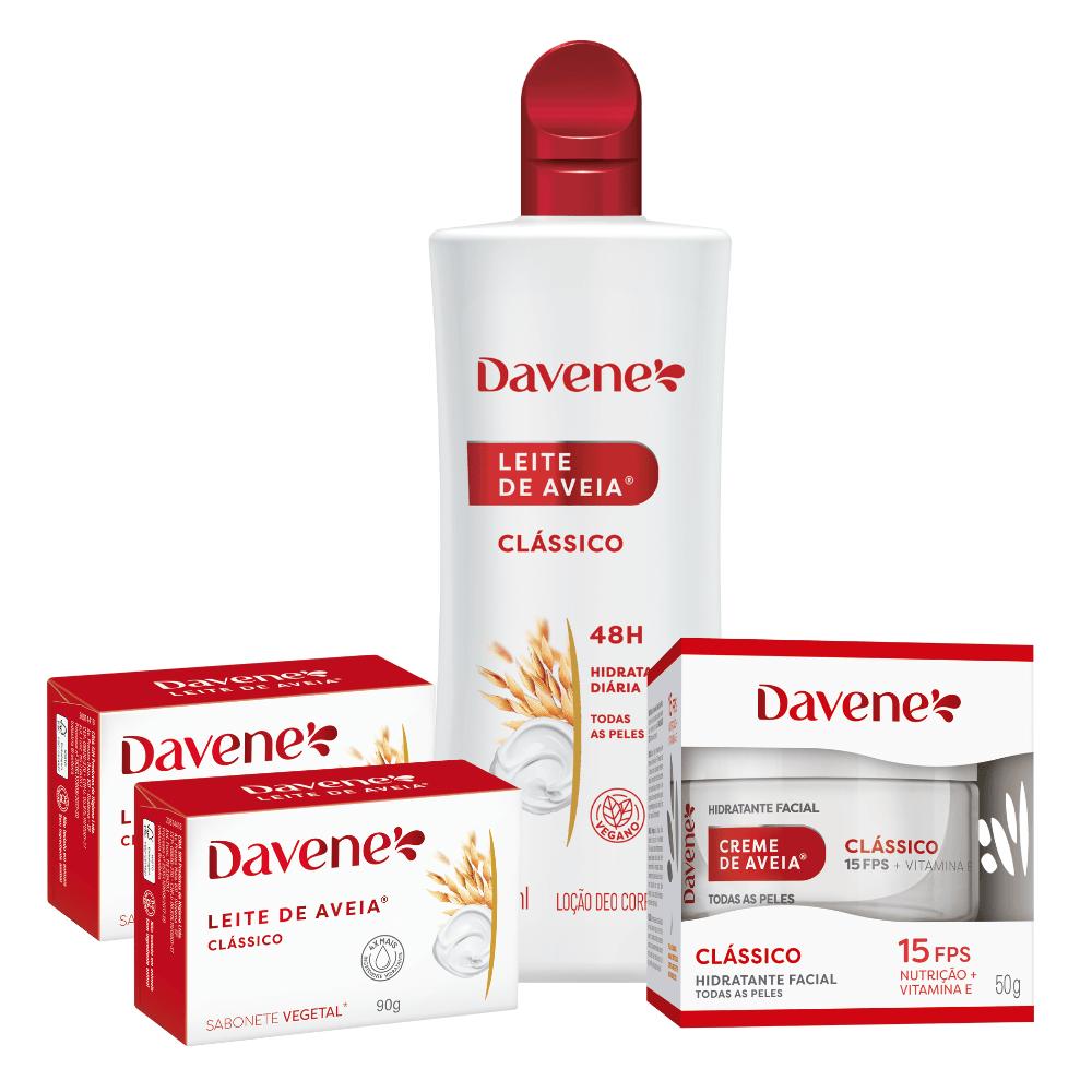 Kit Leite De Aveia Davene Hidratante Corporal + 2 Sabonete Vegetal 90g + Creme Hidratante Facial 50g