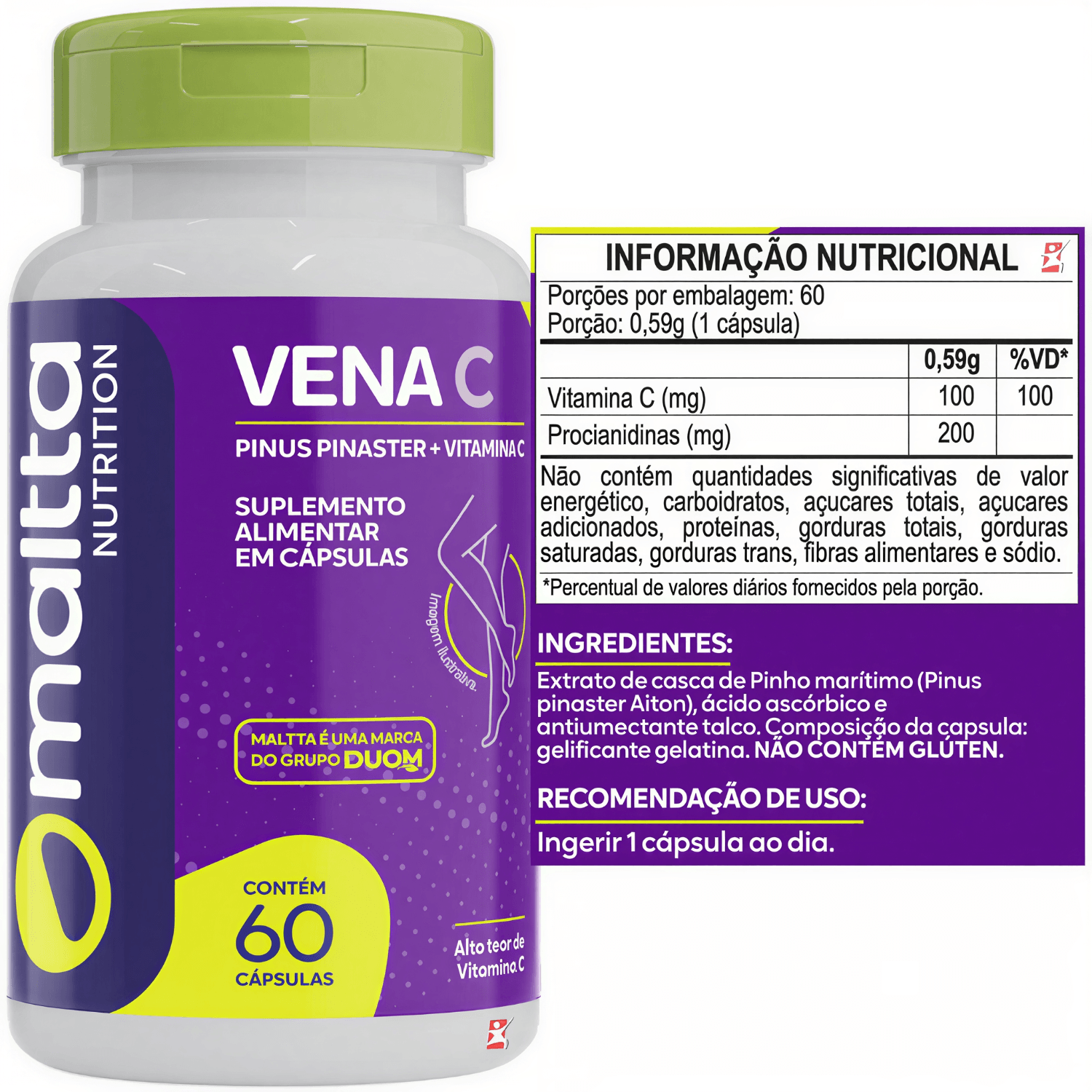 Vena C Pinus Pinaster + Vitamina C Maltta Nutrition 60 Cápsulas