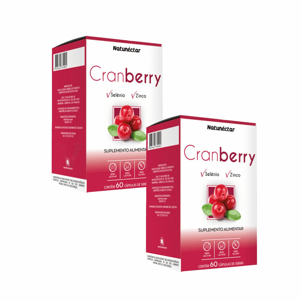 Kit 2 Cranberry Selênio + Zinco 500mg 60 Cápsulas