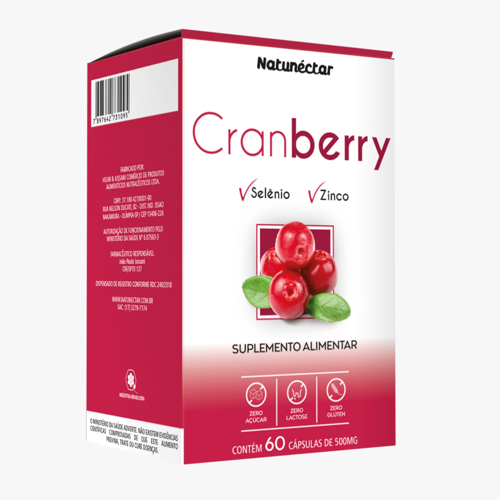 Kit 2 Cranberry Selênio + Zinco 500mg 60 Cápsulas