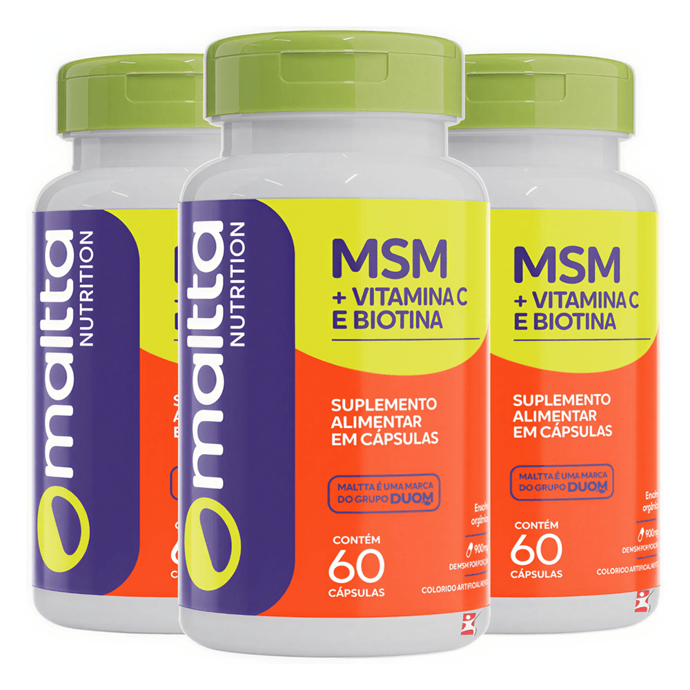 Kit 3 Msm + Vitamina C + Biotina Maltta Nutrition 60 Cápsulas