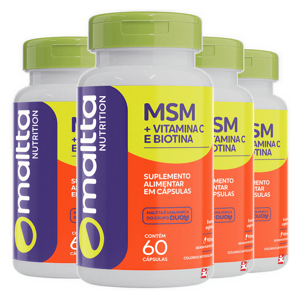 Kit 4 MSM + Vitamina C + Biotina Maltta Nutrition 60 Cápsulas