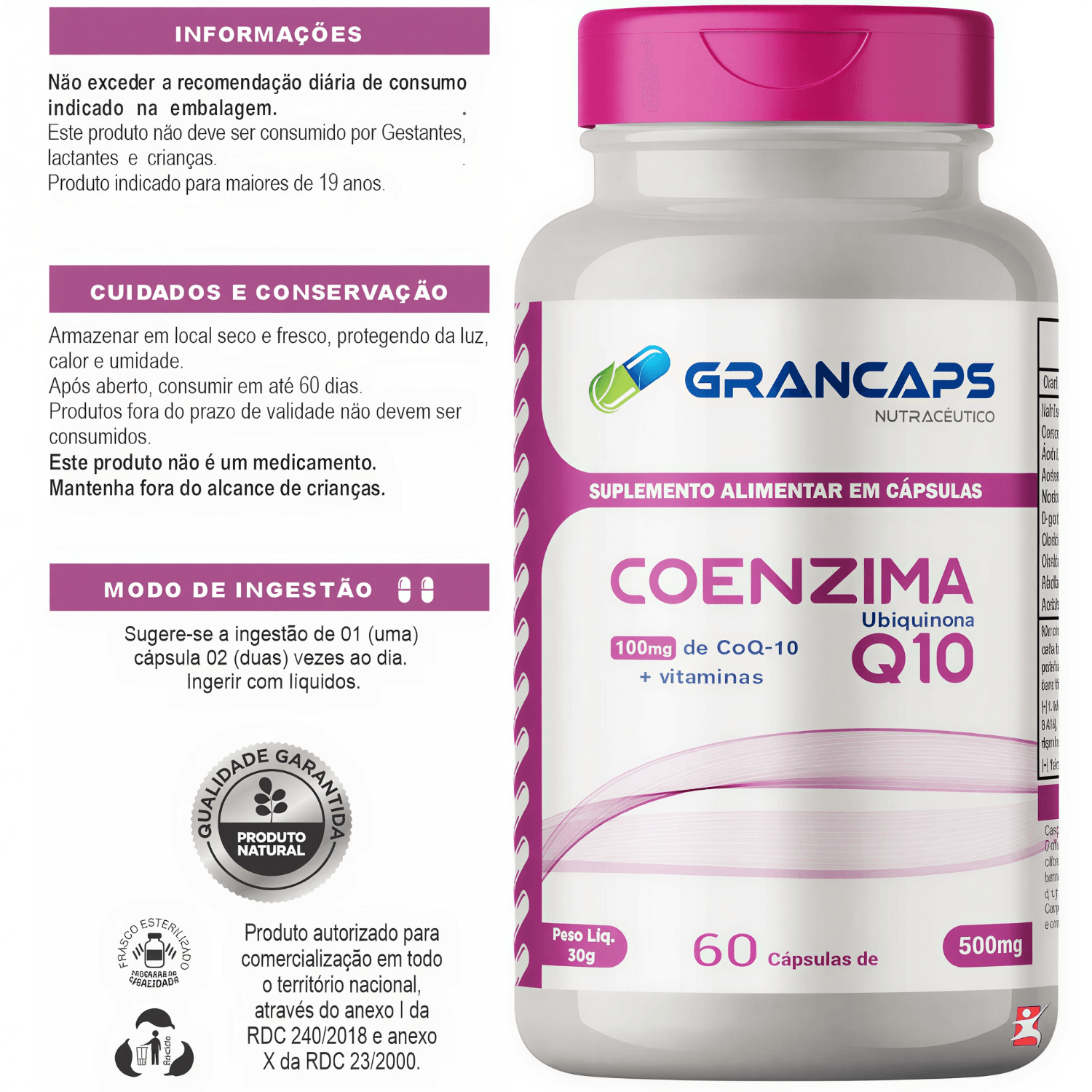 Coenzima Q10 Mais Vitaminas Grancaps 60 cápsulas