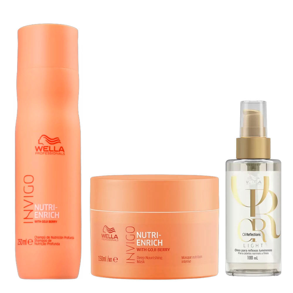 Kit Shampoo 250ml + Máscara 150ml + Óleo 100ml Wella Professionals