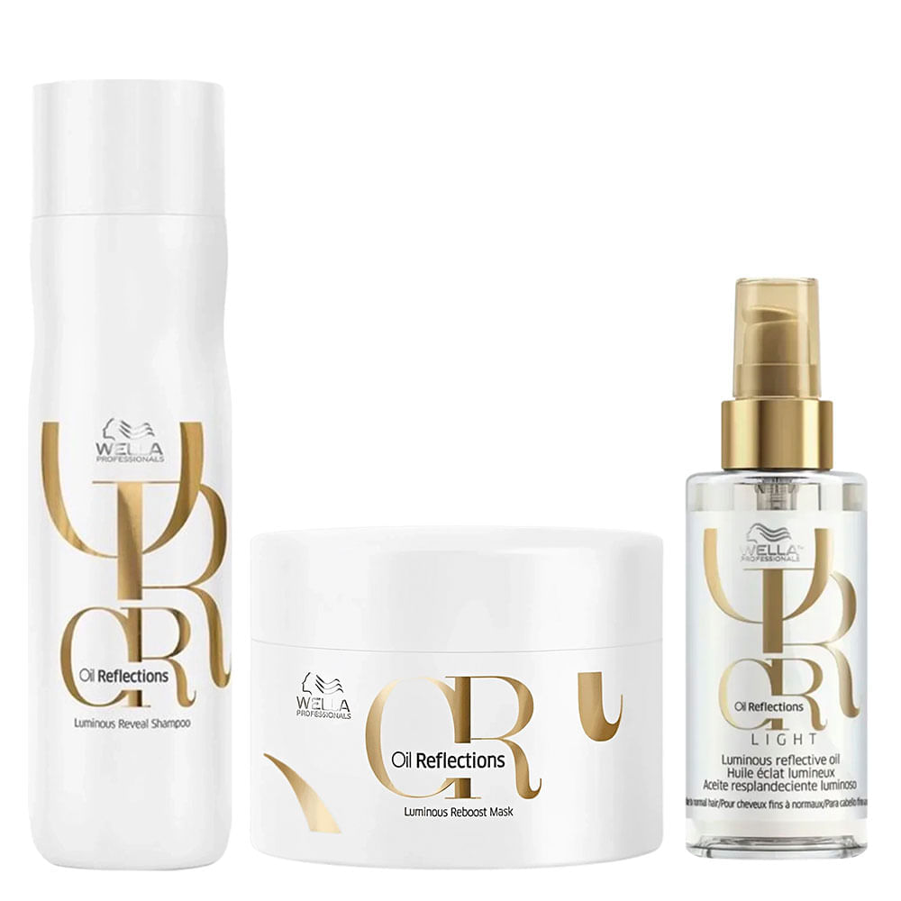 Kit Shampoo 250ml + Máscara 150ml + Óleo Capilar Light Oil 100ml Reflections Wella Professionals