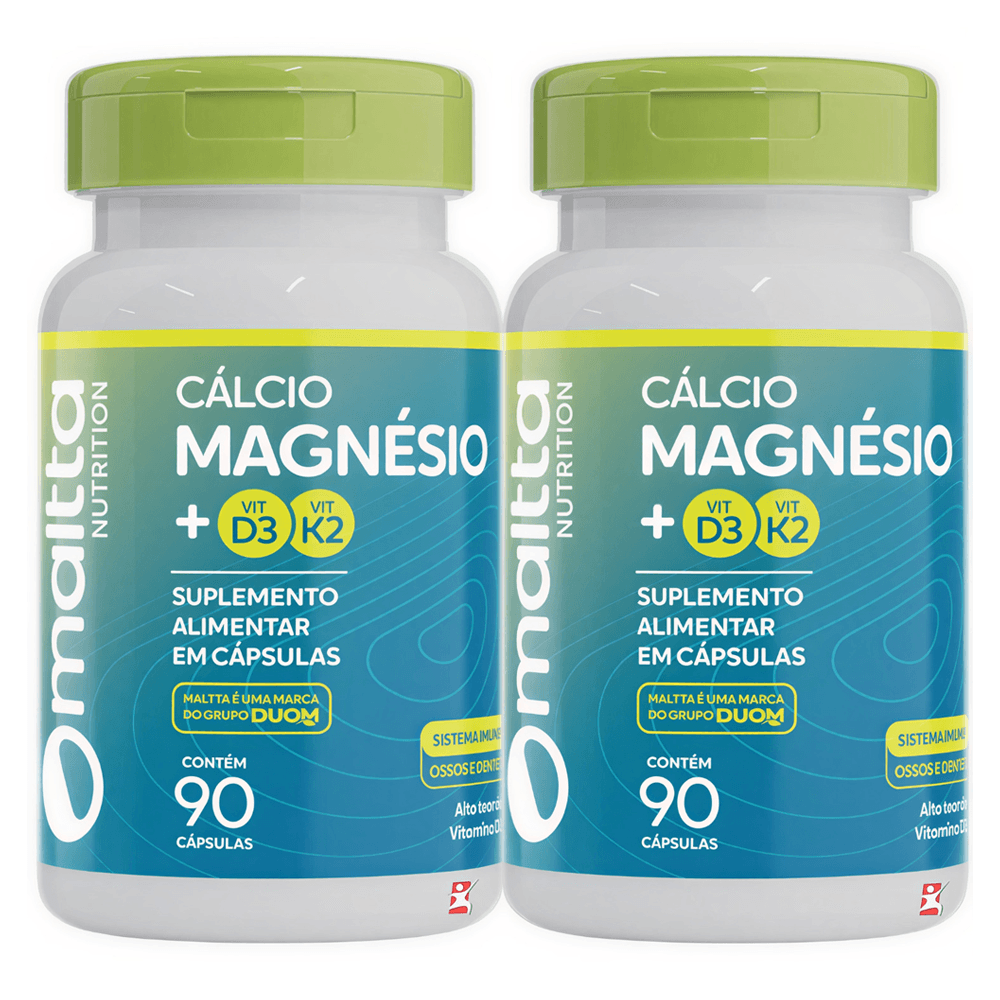 Kit 2 Cálcio Magnésio + Vitaminas K2 + D3 Maltta Nutrition 90 Cápsulas