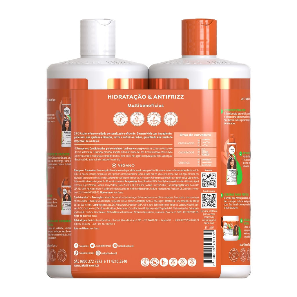 Kit Shampoo + Condicionador SOS Cachos Coco Profundo Salon Line 1L