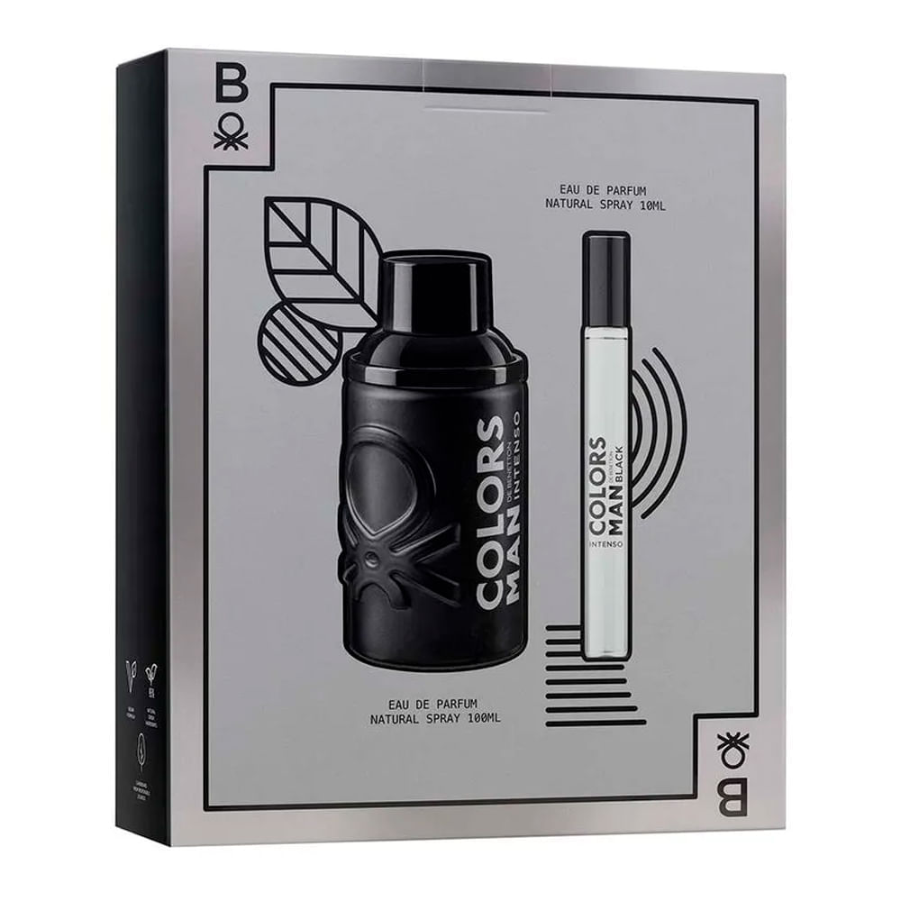 Kit Perfume Masculino Benetton United Colors Man Black Intenso Eau de Parfum 100ml + Travel Size 10ml