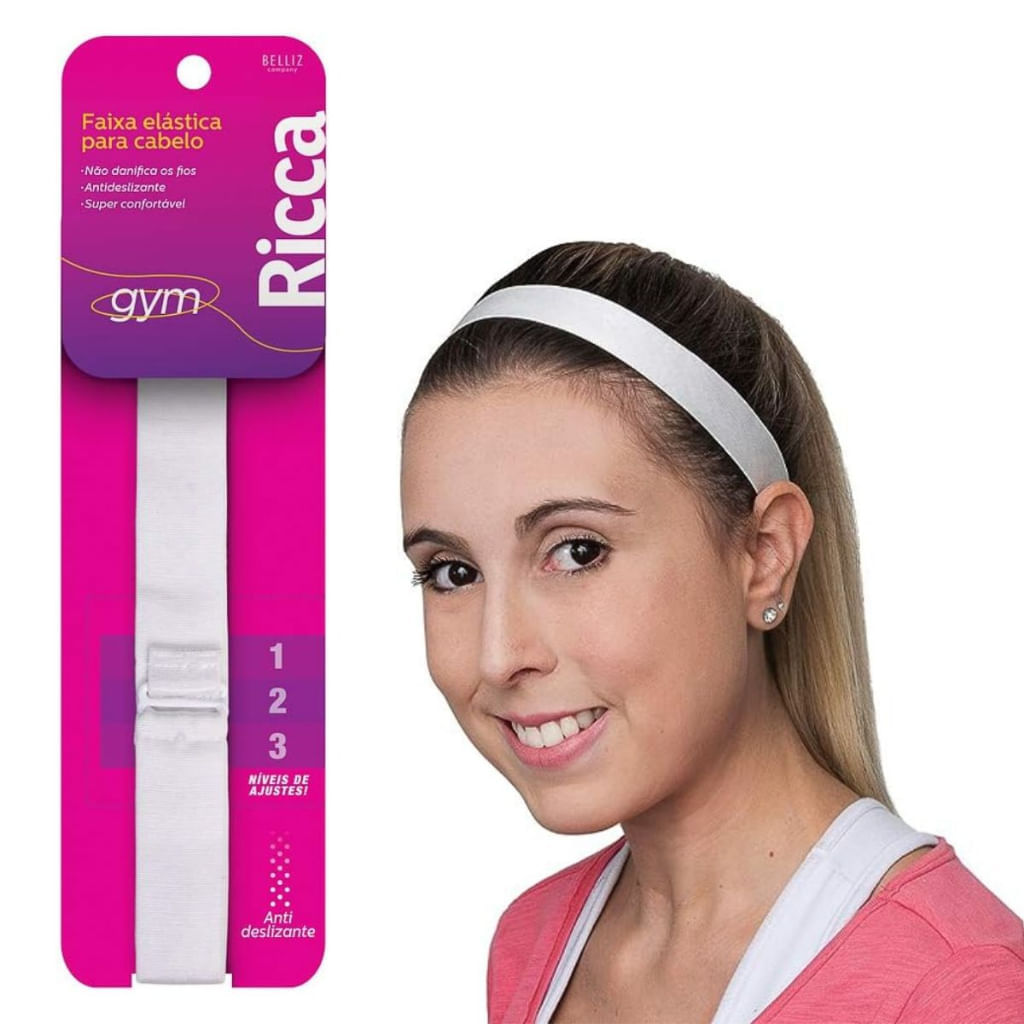 Faixa De Cabelo Gym Ajustável Ricca Branca