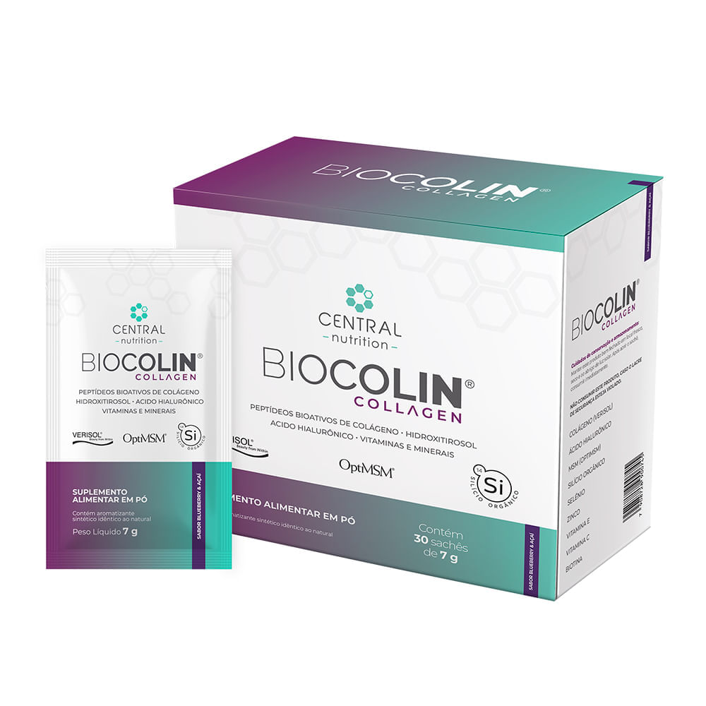 Biocolin Collagen Central Nutrition 7g 30 Sachês Sabor Blueberry & Açaí