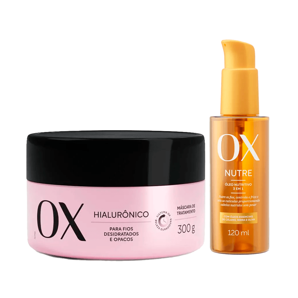 Kit OX Máscara Hialurônico 300g + Óleo Capilar Nutritivo 3 Em 1 120ml