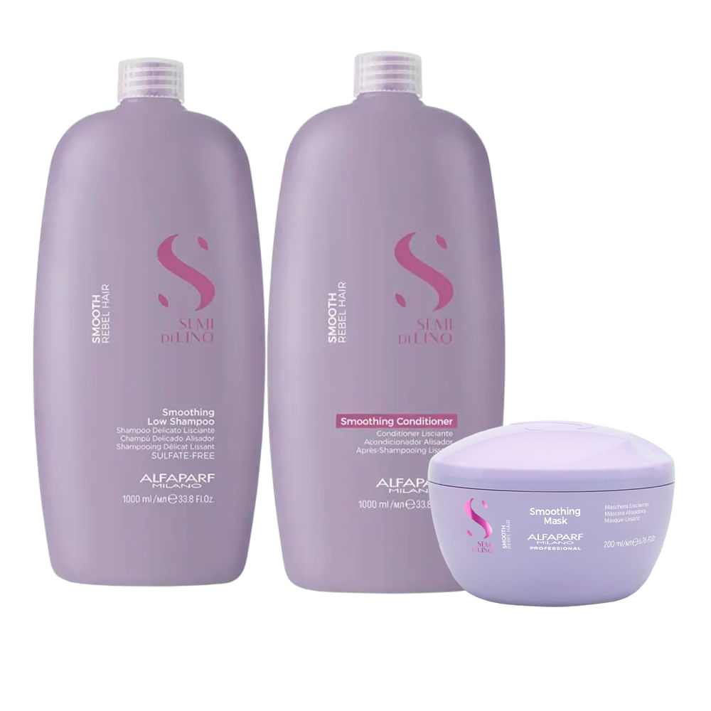 Kit Alfaparf Semi Di Lino Smooth Shampoo 1l + Condicionador 1l + Máscara 200ml