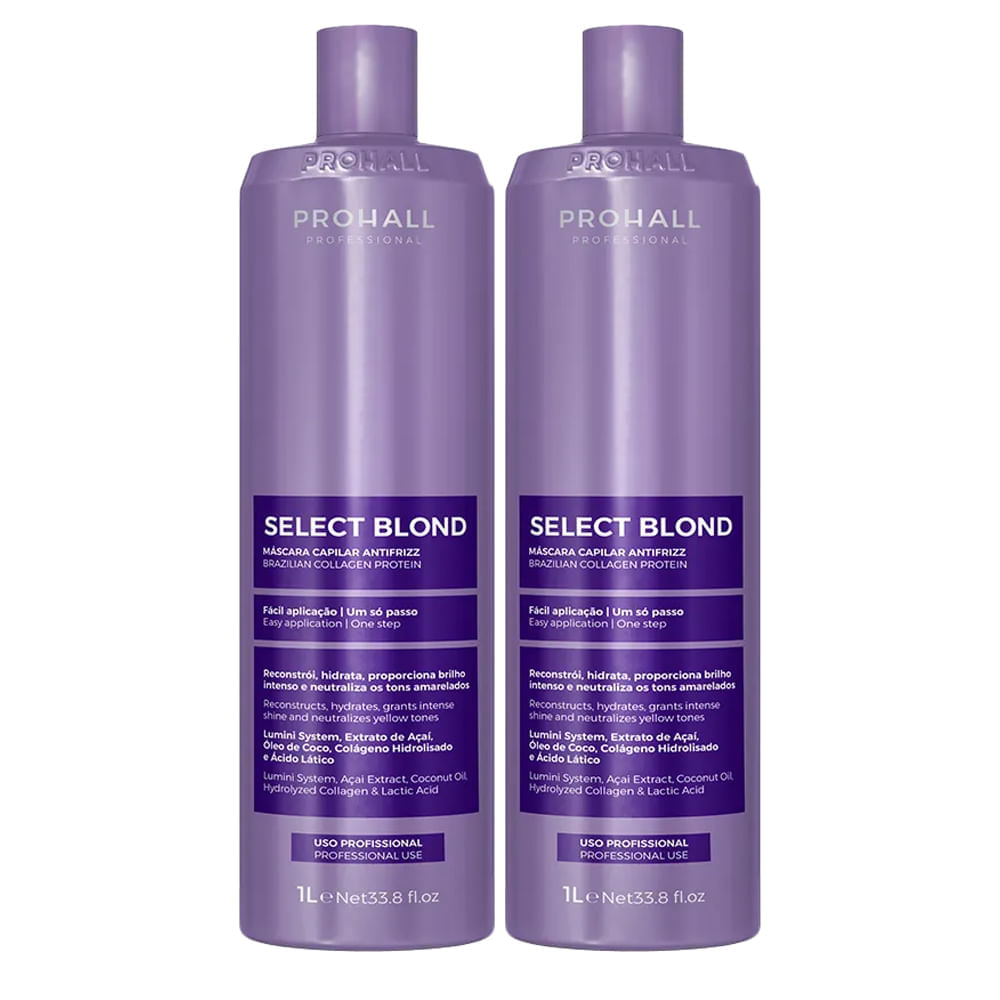 Kit 2 Máscara Capilar Antifrizz Select Blond Prohall 1l