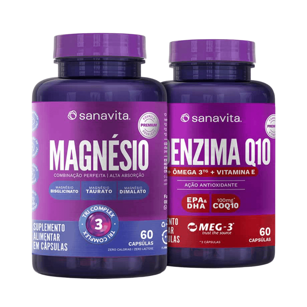 Kit Sanavita Coenzima Q10 + Magnésio Tri Complex 60 Cápsulas Cada
