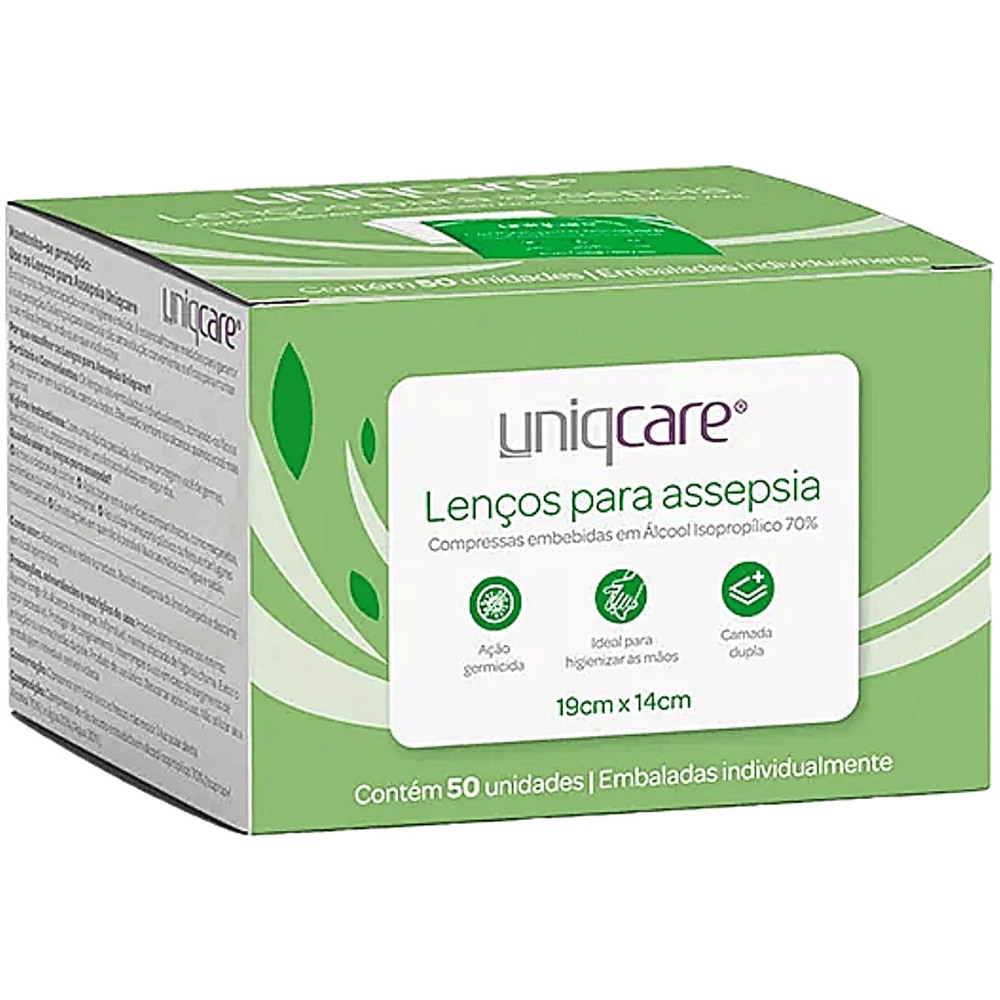 Lenços para Assepsia Uniqcare 19x14cm 50 unidades