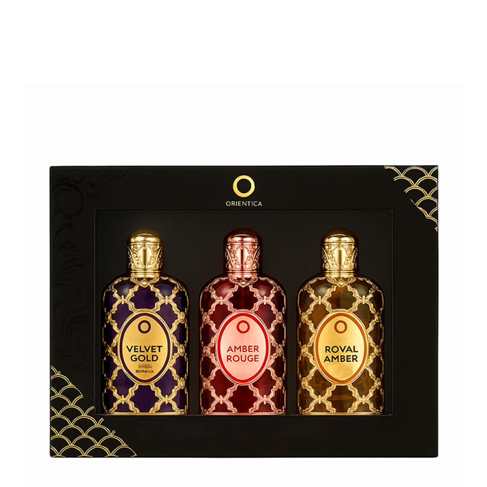 Kit Árabe Unissex Orientica Luxury Collection Eau de Parfum Velvet Gold + Royal Amber + Amber Rouge 30ml