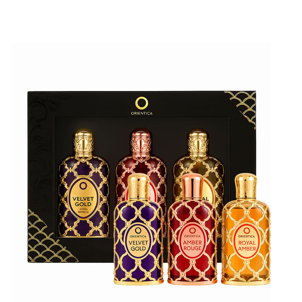 Kit Árabe Unissex Orientica Luxury Collection Eau de Parfum Velvet Gold + Royal Amber + Amber Rouge 30ml