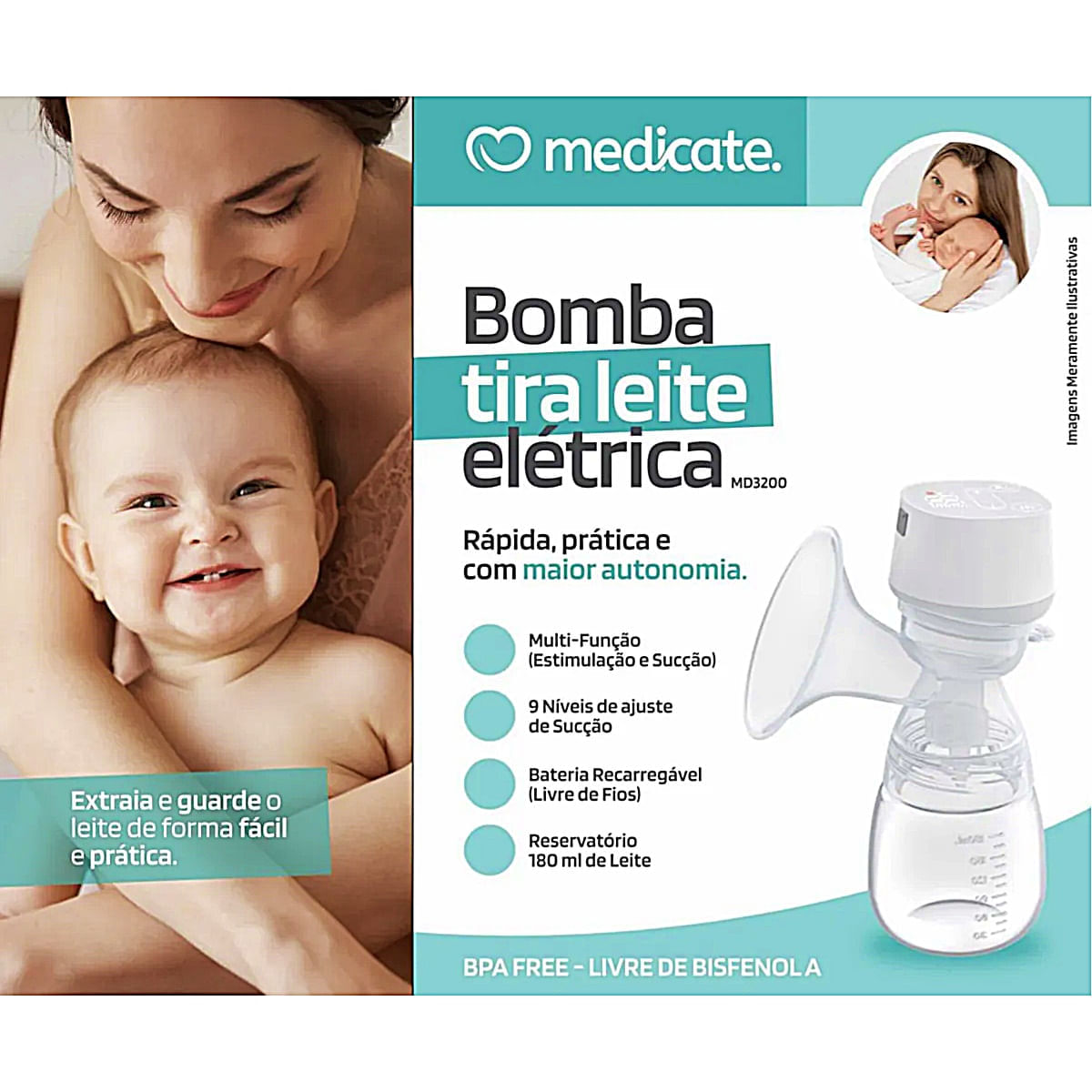 Bomba Tira-Leite Materno Elétrica Bateria Recarregável