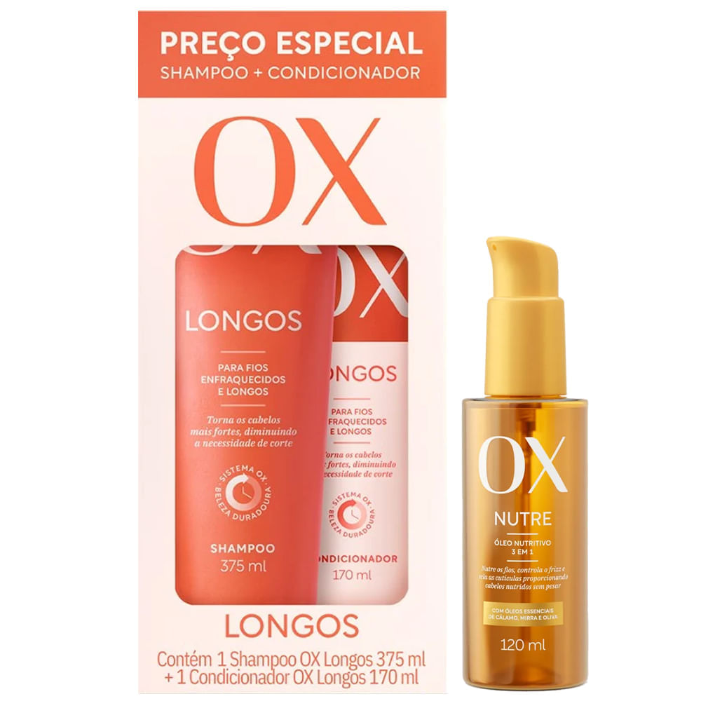 Kit Ox Longos Shampoo 375ml + Condicionador 170ml + Óleo Capilar Nutritivo 120ml