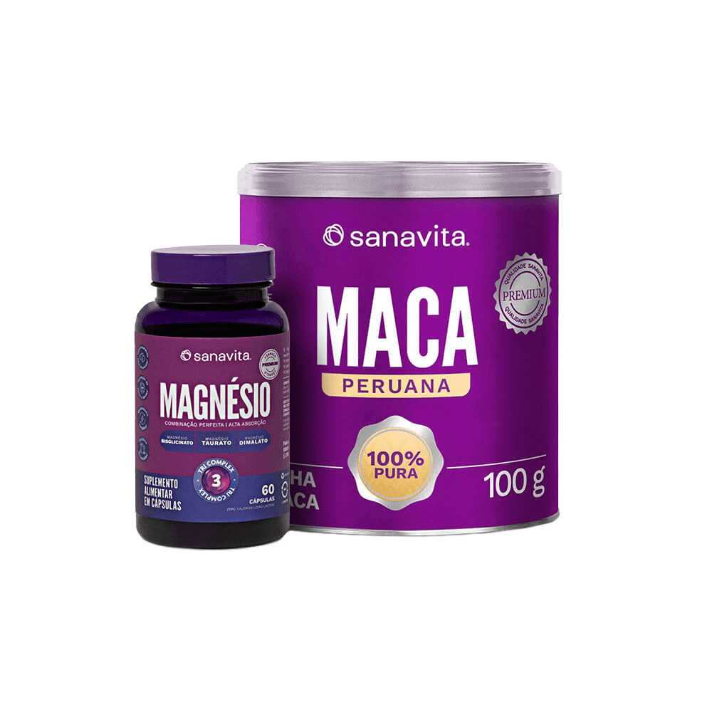 Kit Sanavita Magnésio Tri Complex 60 Cápsulas + Maca Peruana 100g