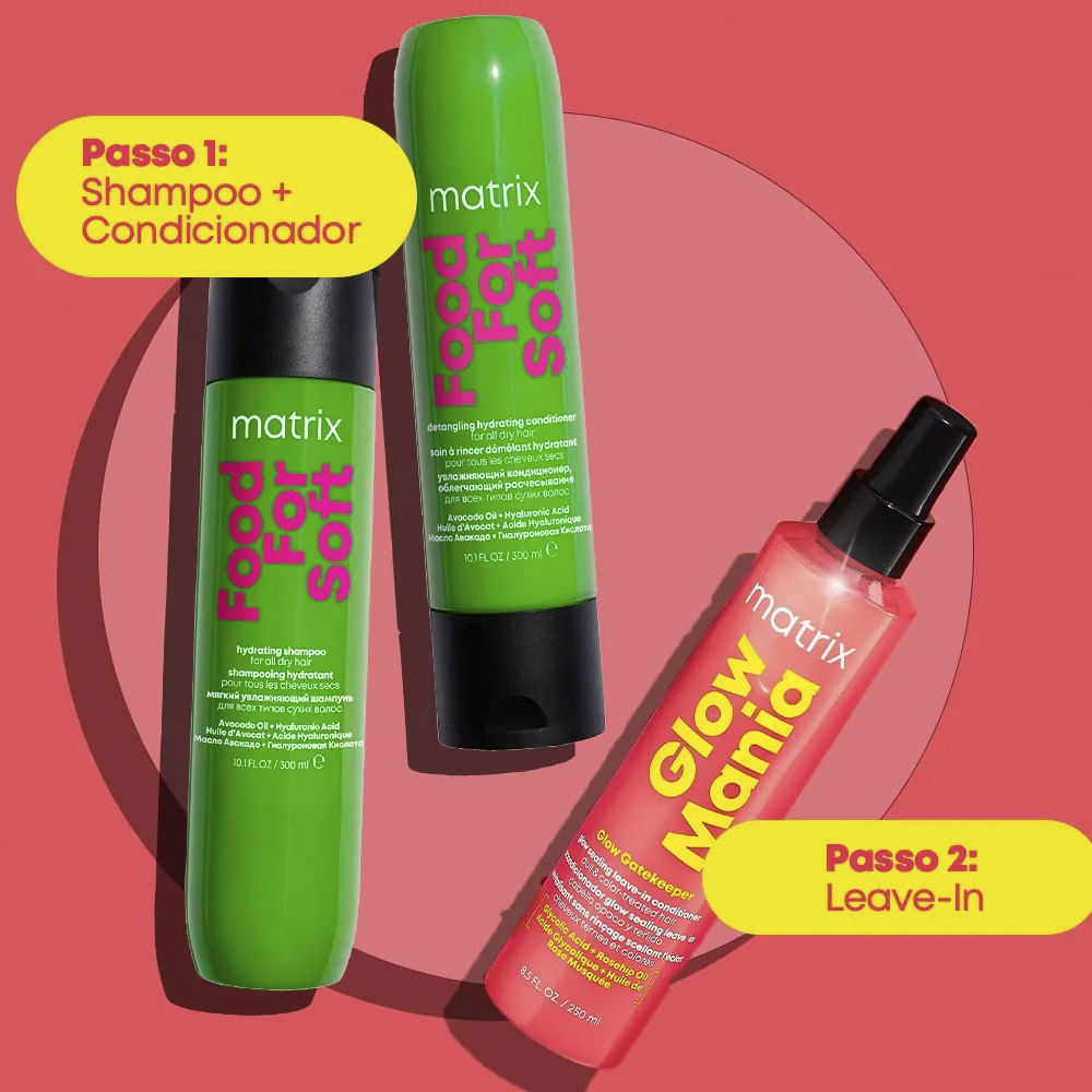 Kit Matrix Shampoo 300ml + Condicionador Food For Soft 300ml +  Leave-in Glow Mania 250ml