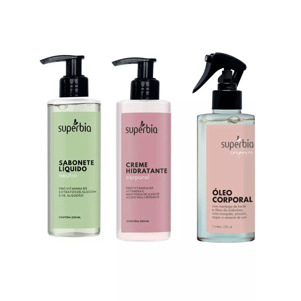 Kit Supérbia Sabonete Líquido + Óleo de Banho + Creme Hidratante Corporal
