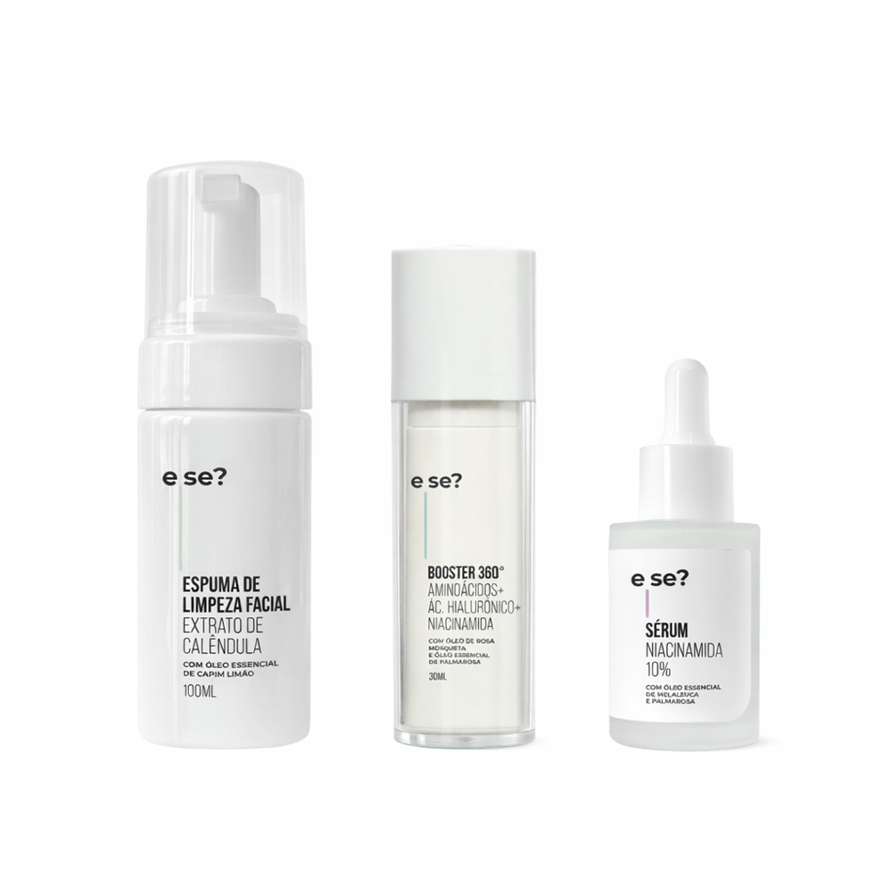 Kit Controle Total 3 passos Espuma de limpeza facial 100ml + Hidratante Booster 360º 30ml + Sérum Niacinamida 10% 30ml